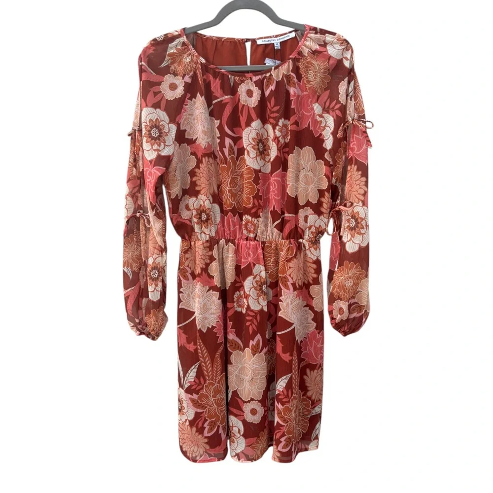 Collective Concepts Women’s M Chiffon Floral Red & Orange Multicolor Dress NWT - Picture 3 of 12